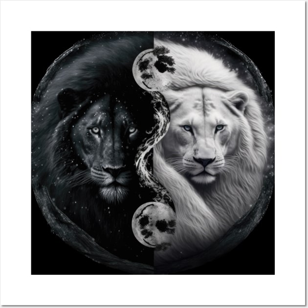 White and Black Lions Wall Art by aicharactersart